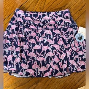 Women's Pink Flamingo Print Skort - Navy Background